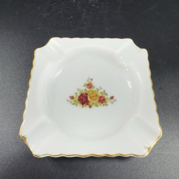 Vintage Old Country Rose Fine Porcelain Square Dish Ashtray Trinket Dish VTG - Picture 1 of 8